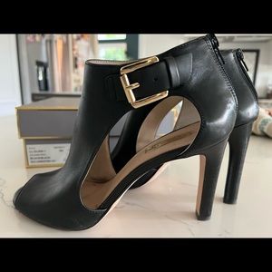 High heeled open toe booties